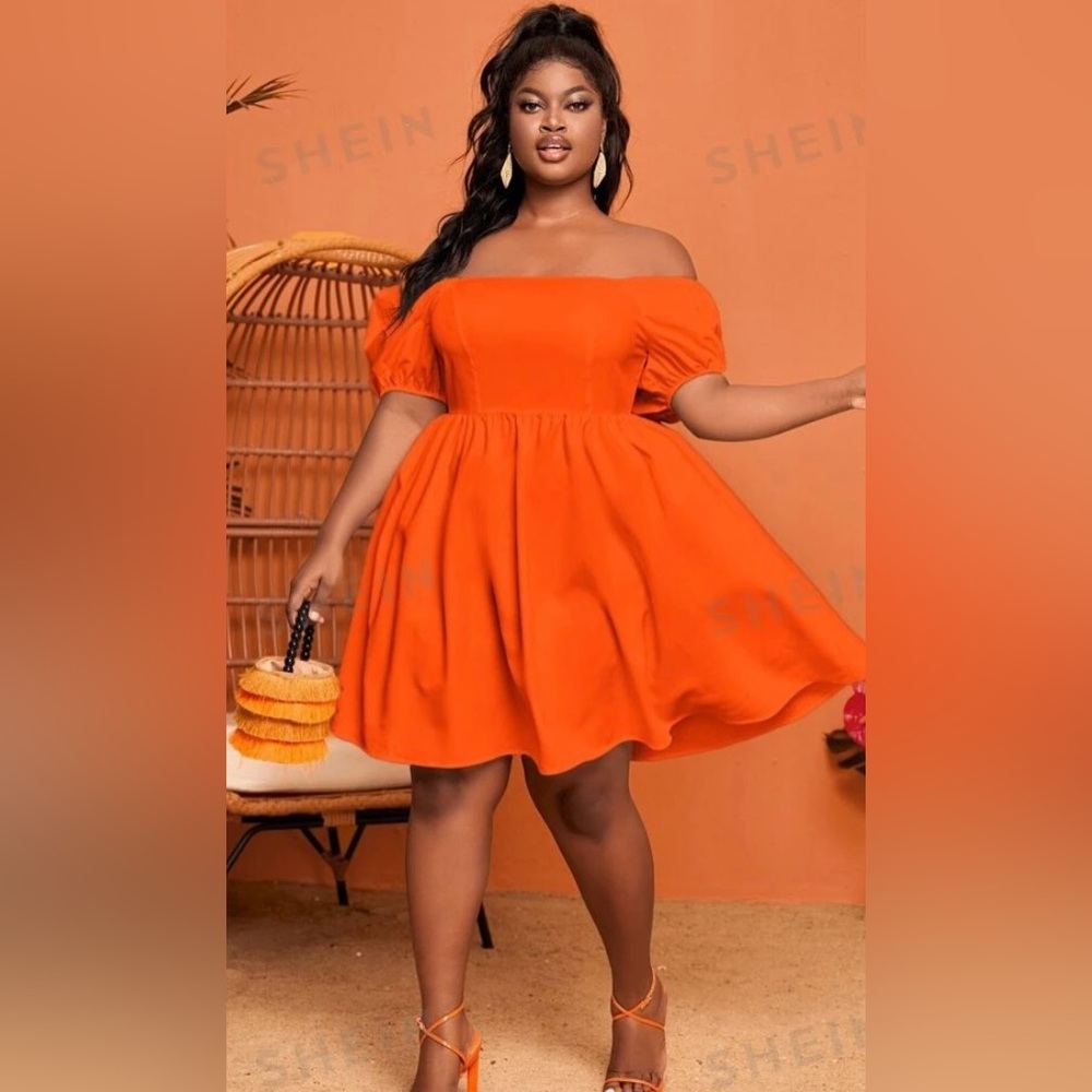 SHEIN SXY Plus Off Shoulder Puff Sleeve Dress